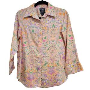 Chaps Classics Women's Size M Paisley Print No Iron Button Up Shirt